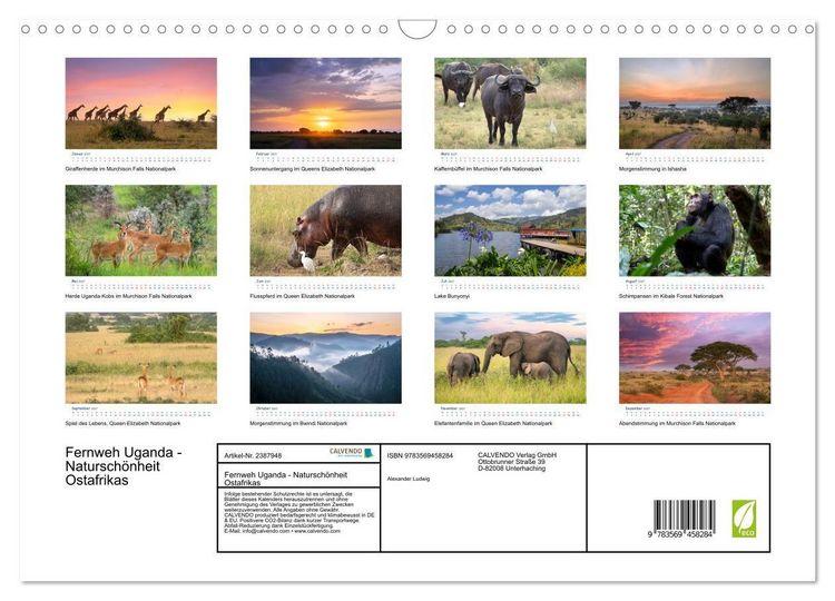 Produktbild: Fernweh Uganda - Natursch&ouml;nheit Ostafrikas (Wandkalender 2027 DIN A3 quer), CALVENDO Monatskalender