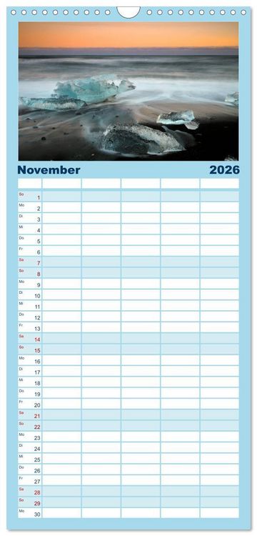 Produktbild: Familienplaner 2026 - Island - Iceland mit 5 Spalten (Wandkalender, 21 x 45 cm) CALVENDO