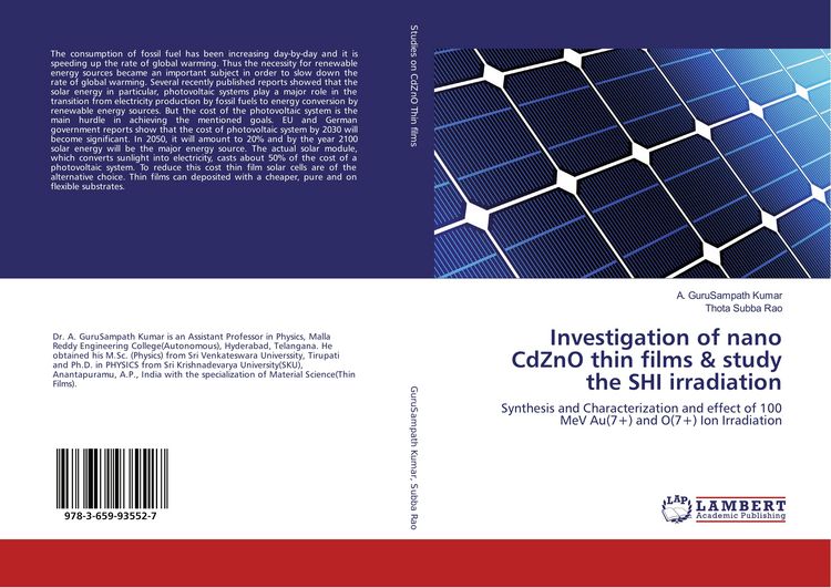 Produktbild: Investigation of nano CdZnO thin films & study the SHI irradiation