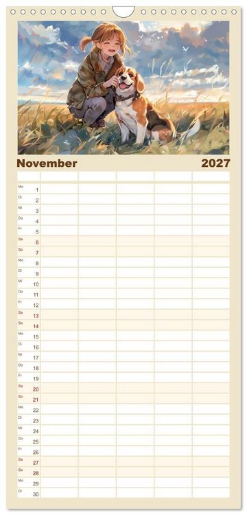 Produktbild: Familienplaner 2027 - Tierische Anime-Freunde - Fr&ouml;hliche Streifz&uuml;ge mit Hund und Katze mit 5 Spalten (Wandkalender, 21 x 45 cm) CALVENDO