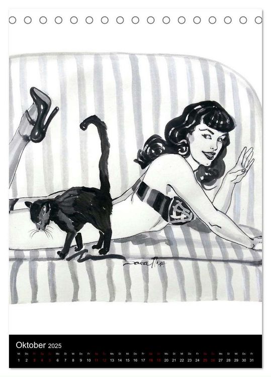 Produktbild: Kesse Mietzen - Burlesque cats II - mit flotten Linien gezeichnete Pin-up Katzen (Tischkalender 2025 DIN A5 hoch), CALVENDO Monatskalender