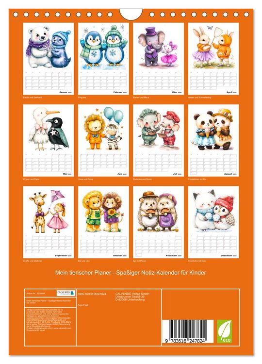 Produktbild: Mein tierischer Planer - Spa&szlig;iger Notiz-Kalender f&uuml;r Kinder (Wandkalender 2026 DIN A4 hoch), CALVENDO Monatskalender