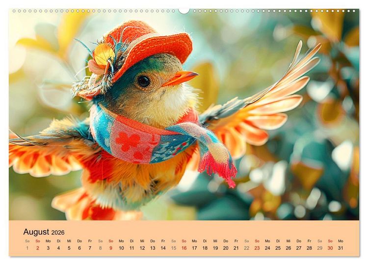 Produktbild: Niedliche V&ouml;gel! Trendige Schnabelstars erobern die Modewelt (hochwertiger Premium Wandkalender 2026 DIN A2 quer), Kunstdruck in Hochglanz