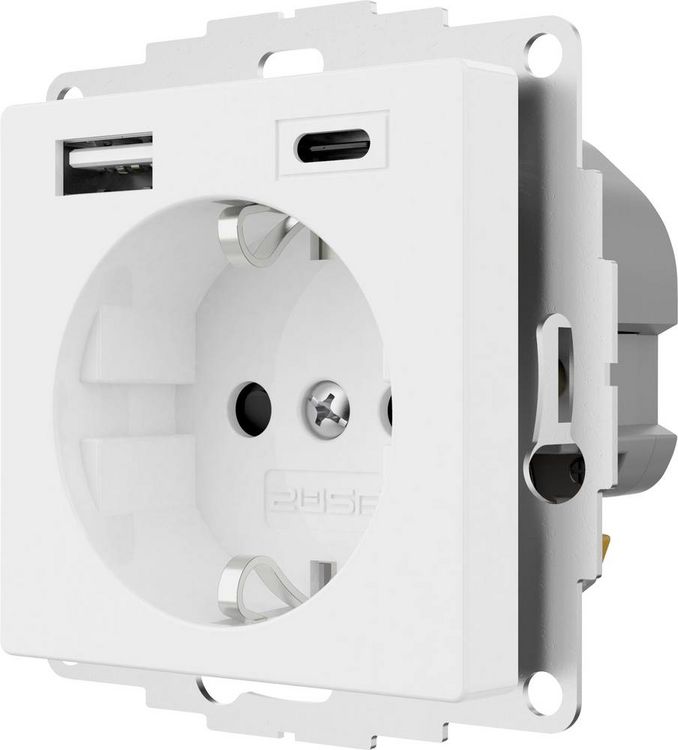 Produktbild: 2USB 2U-449511 1fach Schutzkontakt-Steckdose mit USB-Ladeausgang, erh&ouml;hter Ber&uuml;hrungsschutz, VDE IP20 Reinwei&szlig; (RAL 9010)