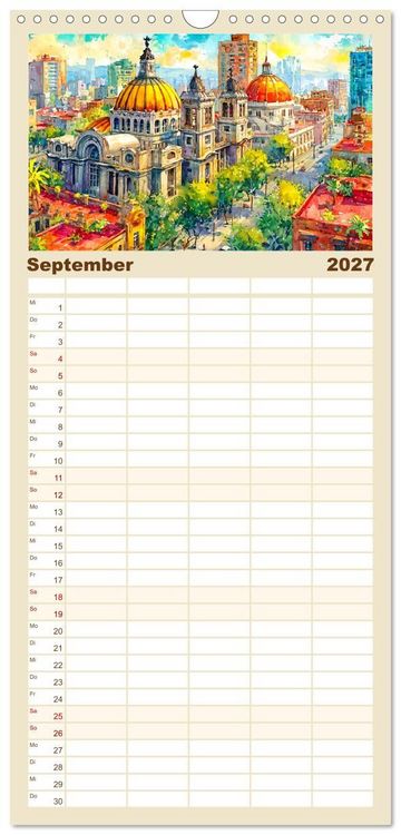 Produktbild: Familienplaner 2027 - Magisches Mexiko. Leuchtende Impressionen mit 5 Spalten (Wandkalender, 21 x 45 cm) CALVENDO