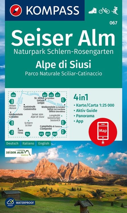Produktbild: KOMPASS Wanderkarte 067 Seiser Alm, Naturpark Schlern-Rosengarten / Alpe di Siusi, Parco Naturale Sciliar-Catinaccio 1:25.000