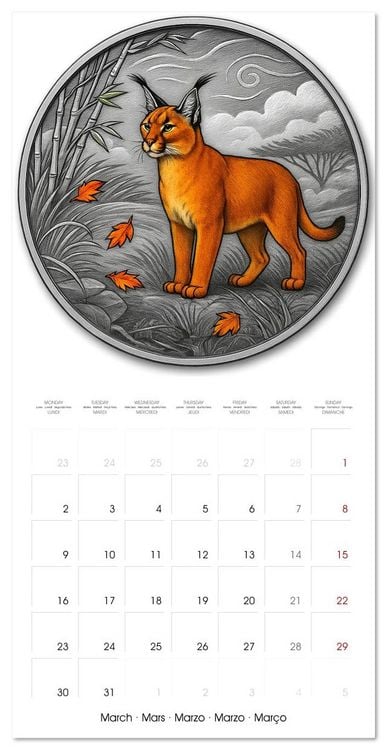 Produktbild: Silver Coin Big Cats (Wall Calendar 2026 12 &times; 12 Inch) CALVENDO 12 Month Wall Calendar
