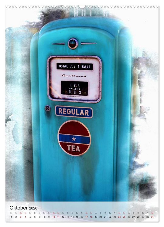 Produktbild: Gasoline - Vintage Tanks&auml;ulen in Szene gesetzt (Wandkalender 2026 DIN A2 hoch), CALVENDO Monatskalender