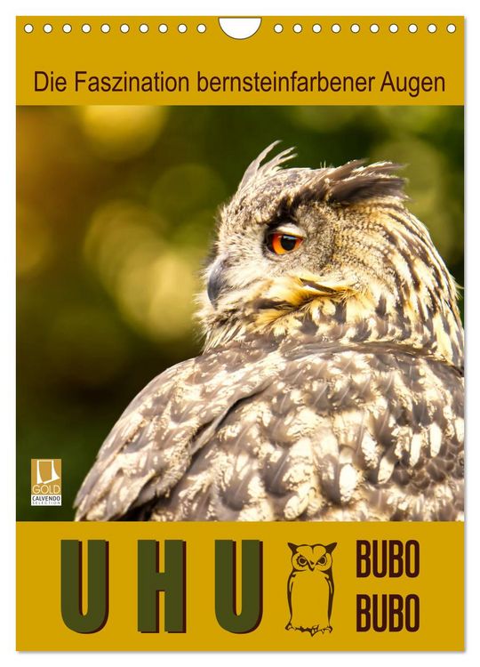 Produktbild: Uhu, die Faszination bernsteinfarbener Augen (Wandkalender 2026 DIN A4 hoch), CALVENDO Monatskalender