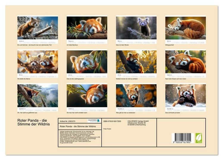 Produktbild: Roter Panda - die Stimme der Wildnis (hochwertiger Premium Wandkalender 2026 DIN A2 quer), Kunstdruck in Hochglanz
