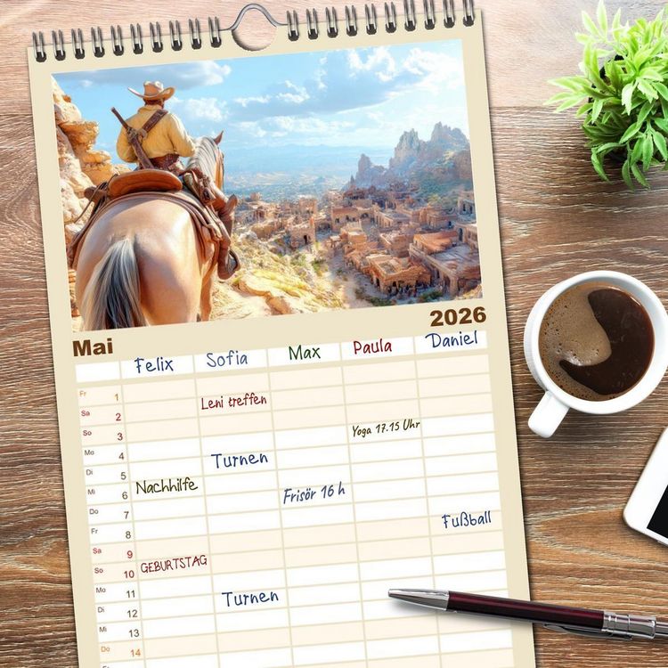 Produktbild: Familienplaner 2026 - Den Wilden Westen hautnah erfahren mit 5 Spalten (Wandkalender, 21 x 45 cm) CALVENDO