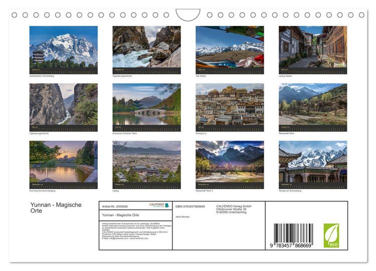Produktbild: Yunnan - Magische Orte (Wandkalender 2026 DIN A4 quer), CALVENDO Monatskalender