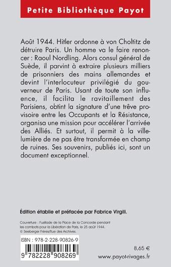 Produktbild: Sauver Paris ; Memoires du Consul de Suede