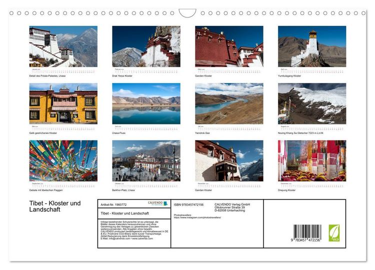 Produktbild: Tibet - Kloster und Landschaft (Wandkalender 2026 DIN A3 quer), CALVENDO Monatskalender