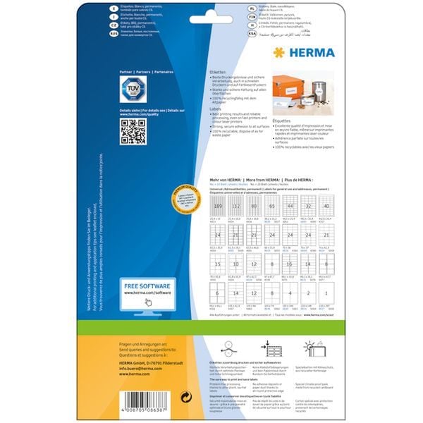 Produktbild: HERMA Etiketten permanent wei&szlig; 70x36mm 10 Blatt 240 St&uuml;ck