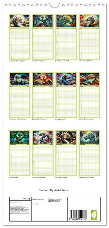 Produktbild: Familienplaner 2027 - Drachen - Mystische Wesen mit 5 Spalten (Wandkalender, 21 x 45 cm) CALVENDO