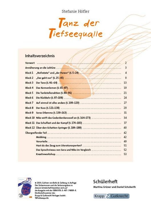 Produktbild: Tanz der Tiefseequalle &ndash; Stefanie H&ouml;fler &ndash; Sch&uuml;lerarbeitsheft