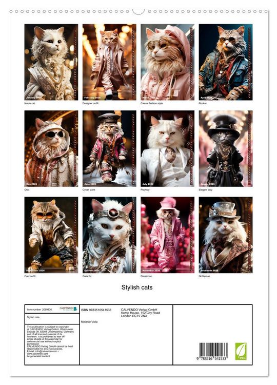 Produktbild: Stylish cats (High Quality Premium Wall Calendar 2026 DIN A2 portrait),CALVENDO 12 Month Wall Calendar