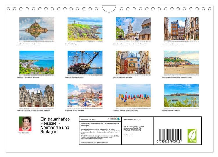 Produktbild: Ein traumhaftes Reiseziel - Normandie und Bretagne (Wandkalender 2026 DIN A4 quer), CALVENDO Monatskalender
