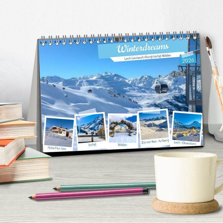Produktbild: Winterdreams - Lech, Leutasch, Gurgl, Ischgl, S&ouml;lden (Tischkalender 2026 DIN A5 quer), CALVENDO Monatskalender