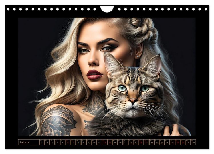 Produktbild: Geheimnisvolle Katzenfrauen (Wandkalender 2026 DIN A4 quer), CALVENDO Monatskalender