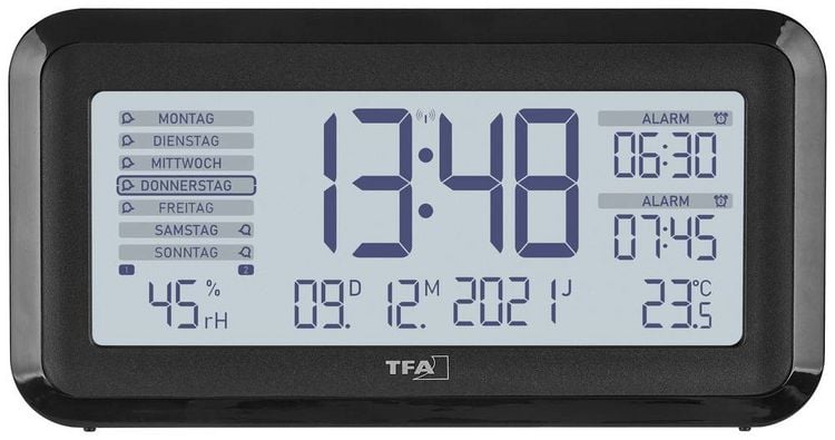 TFA Dostmann Funk Wecker Schwarz, Silber Alarmzeiten