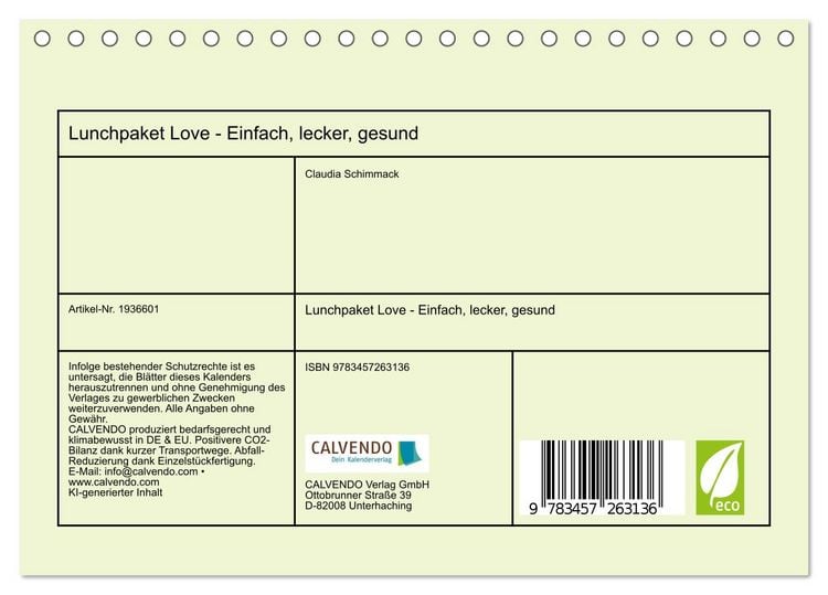 Produktbild: Lunchpaket Love - Einfach, lecker, gesund (Tischkalender 2026 DIN A5 quer), CALVENDO Monatskalender