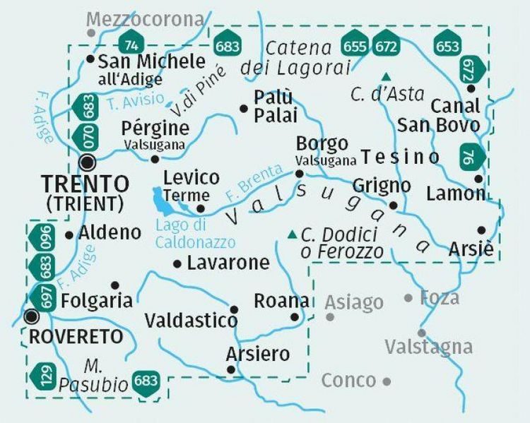 Produktbild: KOMPASS Wanderkarten-Set 656 Valsugana, Pine, Levico, Lavarone, Folgaria, Monte Pasubio, Cima d'Asta, Lagorai, Tesino (3 Karten) 1:25.000