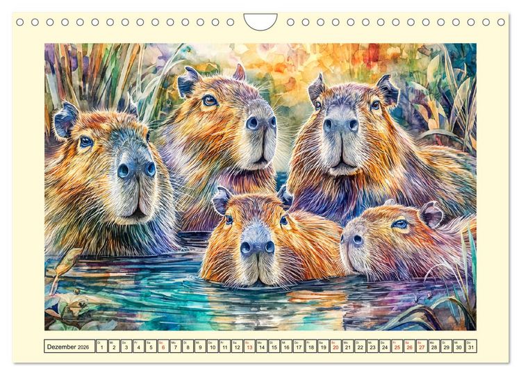 Produktbild: Wasserschweine. Bezaubernde Capybaras in der Natur (Wandkalender 2026 DIN A4 quer), CALVENDO Monatskalender