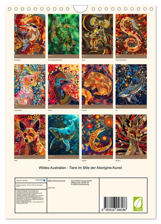 Produktbild: Wildes Australien - Tiere im Stile der Aborigine-Kunst (Wandkalender 2026 DIN A4 hoch), CALVENDO Monatskalender