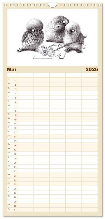 Produktbild: Familienplaner 2026 - owls & friends 2026 mit 5 Spalten (Wandkalender, 21 x 45 cm) CALVENDO