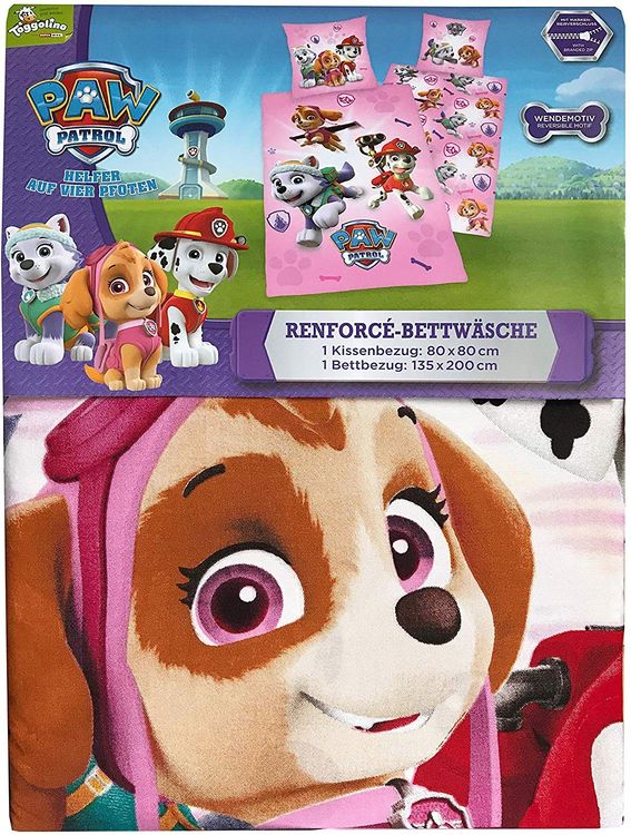 Herding 4432216050 - PAW PATROL, Wende-Bettwäsche-Set mit Reißverschluss, Baumwolle, pink/bunt, 135x200cm