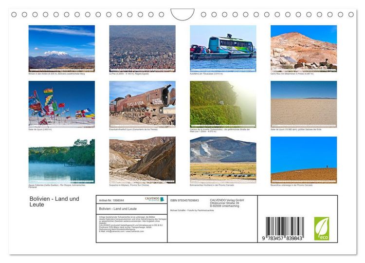 Produktbild: Bolivien - Land und Leute (Wandkalender 2026 DIN A4 quer), CALVENDO Monatskalender