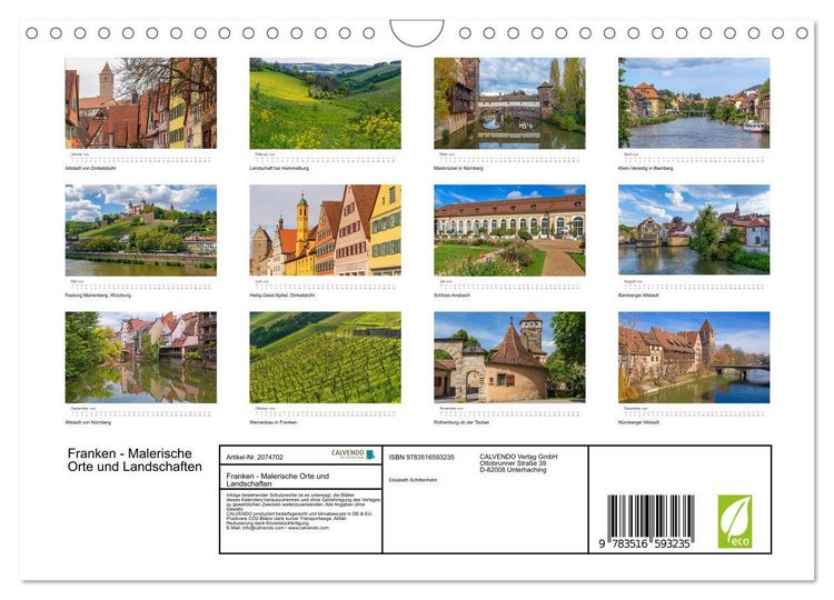 Produktbild: Franken - Malerische Orte und Landschaften (Wandkalender 2026 DIN A4 quer), CALVENDO Monatskalender