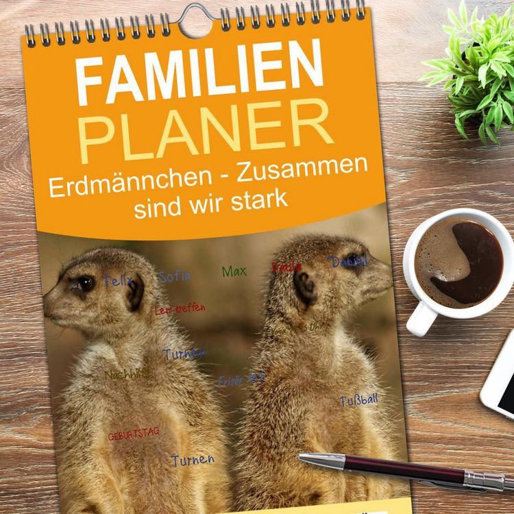 Produktbild: Familienplaner 2026 - Erdm&auml;nnchen - Zusammen sind wir stark mit 5 Spalten (Wandkalender, 21 x 45 cm) CALVENDO
