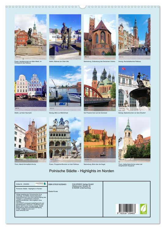Produktbild: Polnische St&auml;dte - Highlights im Norden (hochwertiger Premium Wandkalender 2026 DIN A2 hoch), Kunstdruck in Hochglanz