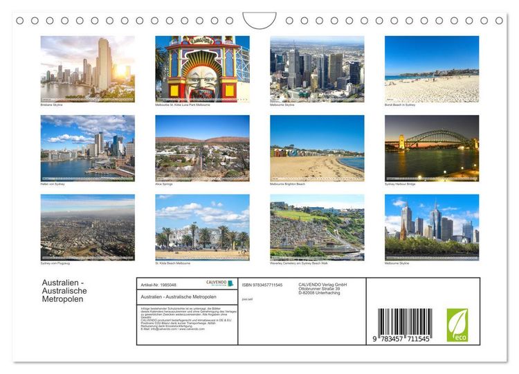 Produktbild: Australien - Australische Metropolen (Wandkalender 2026 DIN A4 quer), CALVENDO Monatskalender