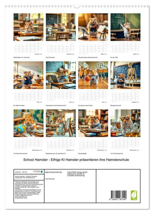 Produktbild: School Hamster - Eifrige KI Hamster pr&auml;sentieren ihre Hamsterschule (hochwertiger Premium Wandkalender 2026 DIN A2 hoch), Kunstdruck in Hochglanz