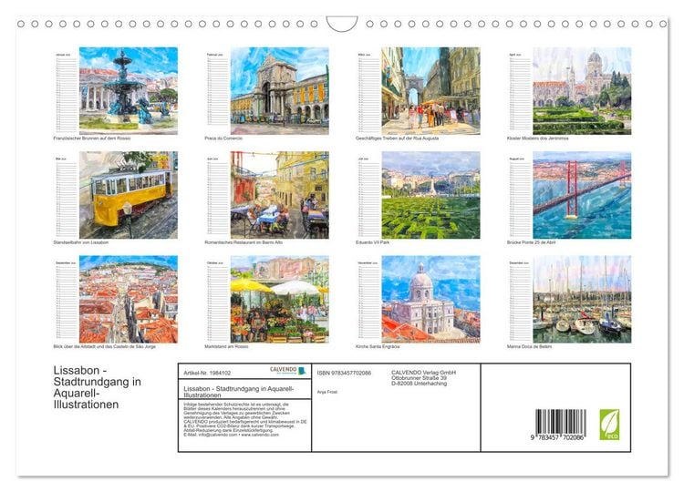 Produktbild: Lissabon - Stadtrundgang in Aquarell-Illustrationen (Wandkalender 2026 DIN A3 quer), CALVENDO Monatskalender