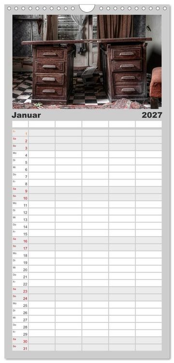 Produktbild: Familienplaner 2027 - Geheimnisvolle Orte - Lost Places mit 5 Spalten (Wandkalender, 21 x 45 cm) CALVENDO