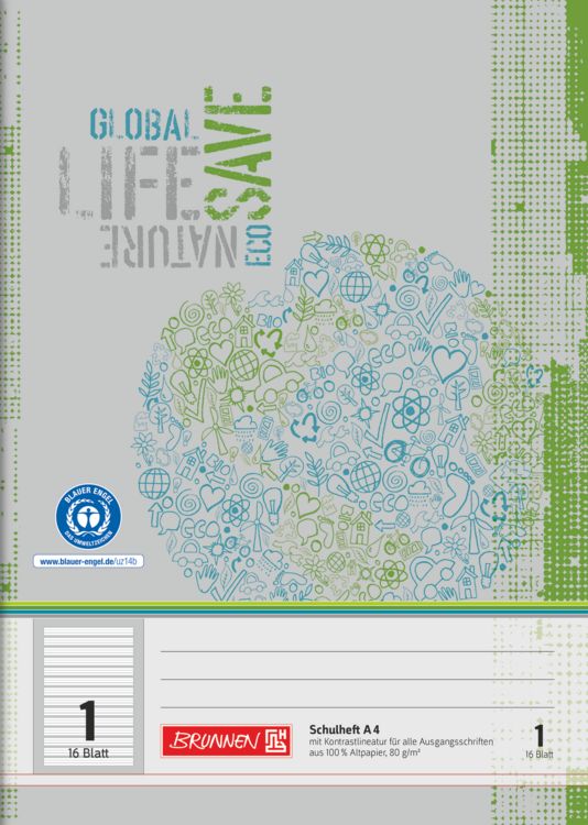 Produktbild: Brunnen Schulheft A4 Lin 1 16Bl RCP