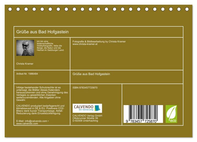 Produktbild: Gr&uuml;&szlig;e aus Bad Hofgastein (Tischkalender 2026 DIN A5 quer), CALVENDO Monatskalender