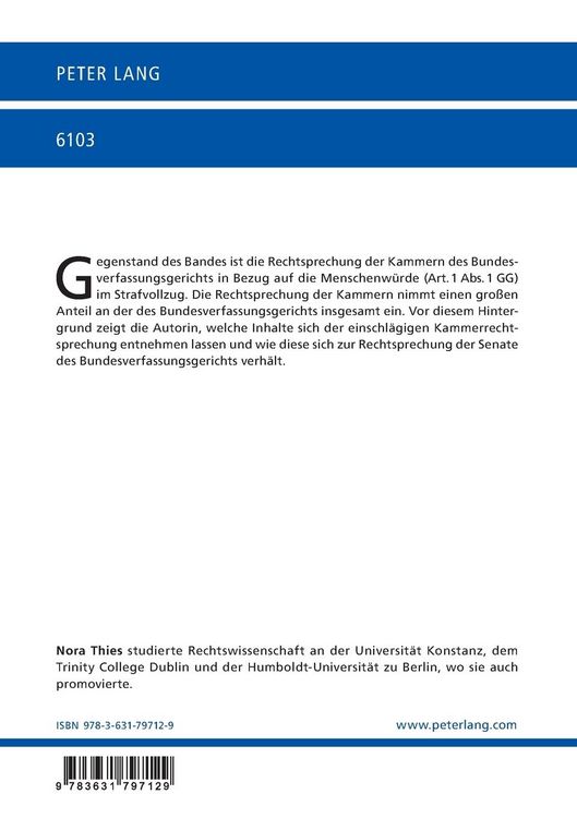 Produktbild: Menschenw&uuml;rde im Strafvollzug in der Rechtsprechung der Kammern des Bundesverfassungsgerichts