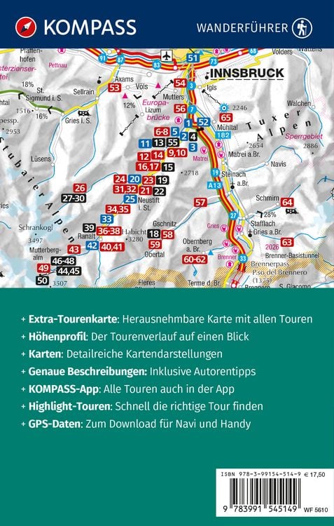 Produktbild: KOMPASS Wanderf&uuml;hrer Stubaital und Wipptal mit Gschnitz, Obernberg, Navis, Schmirn, Vals, 65 Touren mit Extra-Tourenkarte