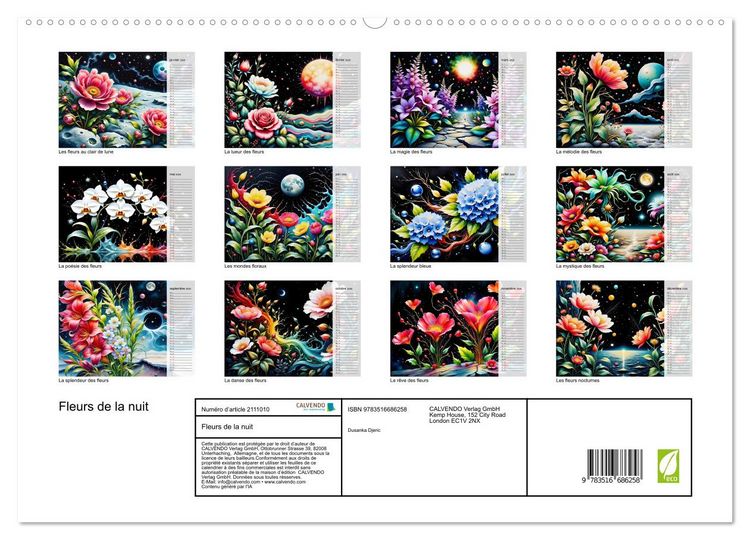 Produktbild: Fleurs de la nuit (Calendrier mural 2026 DIN A2 vertical) calendrier de bureau