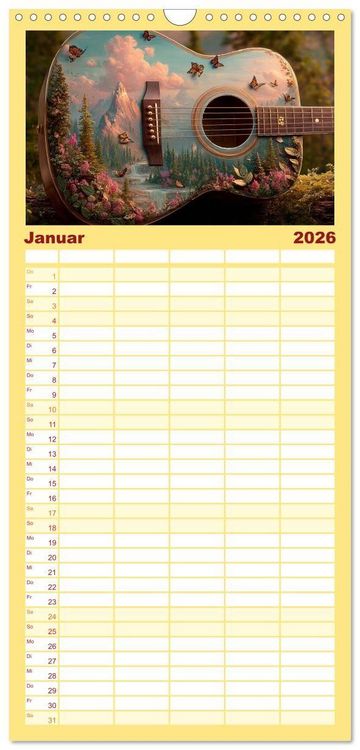 Produktbild: Familienplaner 2026 - Saitenzauber &ndash; Gitarren im Bilderklang mit 5 Spalten (Wandkalender, 21 x 45 cm) CALVENDO