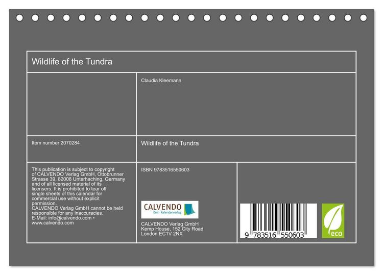 Produktbild: Wildlife of the Tundra (Desk Calendar 2026 DIN A5 landscape), CALVENDO 12 Month DeskCalendar
