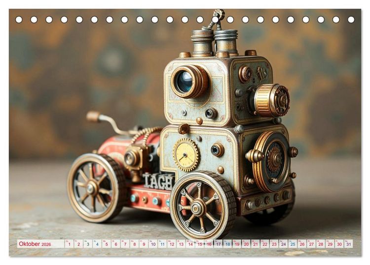 Produktbild: Mechanische Wunderwelten - Ein Jahr mit Steampunk Toys (Tischkalender 2026 DIN A5 quer), CALVENDO Monatskalender