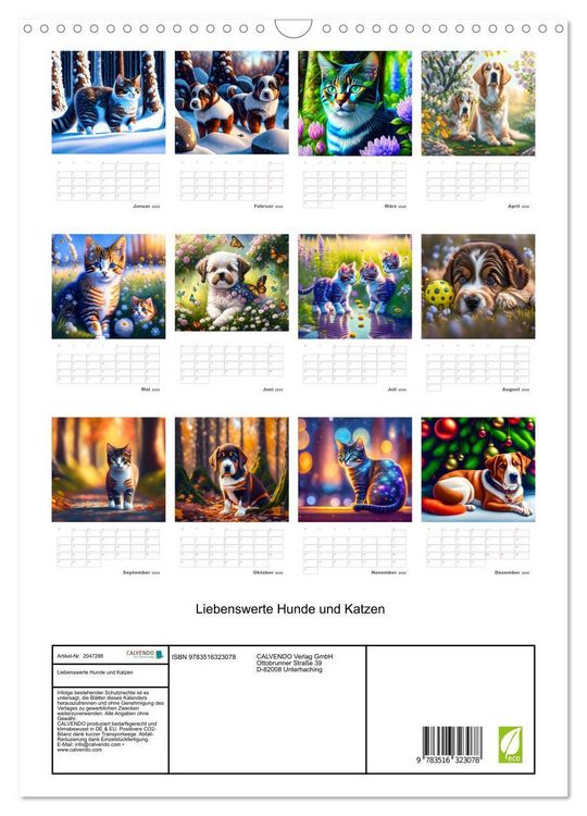 Produktbild: Liebenswerte Hunde und Katzen (Wandkalender 2026 DIN A3 hoch), CALVENDO Monatskalender