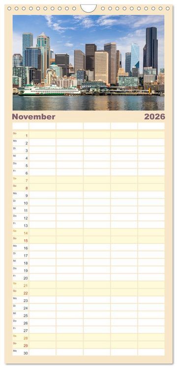 Produktbild: Familienplaner 2026 - SEATTLE Unvergessliche Tour durch die Stadt und das Umland mit 5 Spalten (Wandkalender, 21 x 45 cm) CALVENDO